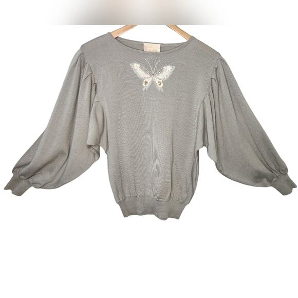Vintage Butterfly Sleeve Embroidered Sweater 38 Medium - Picture 2 of 8